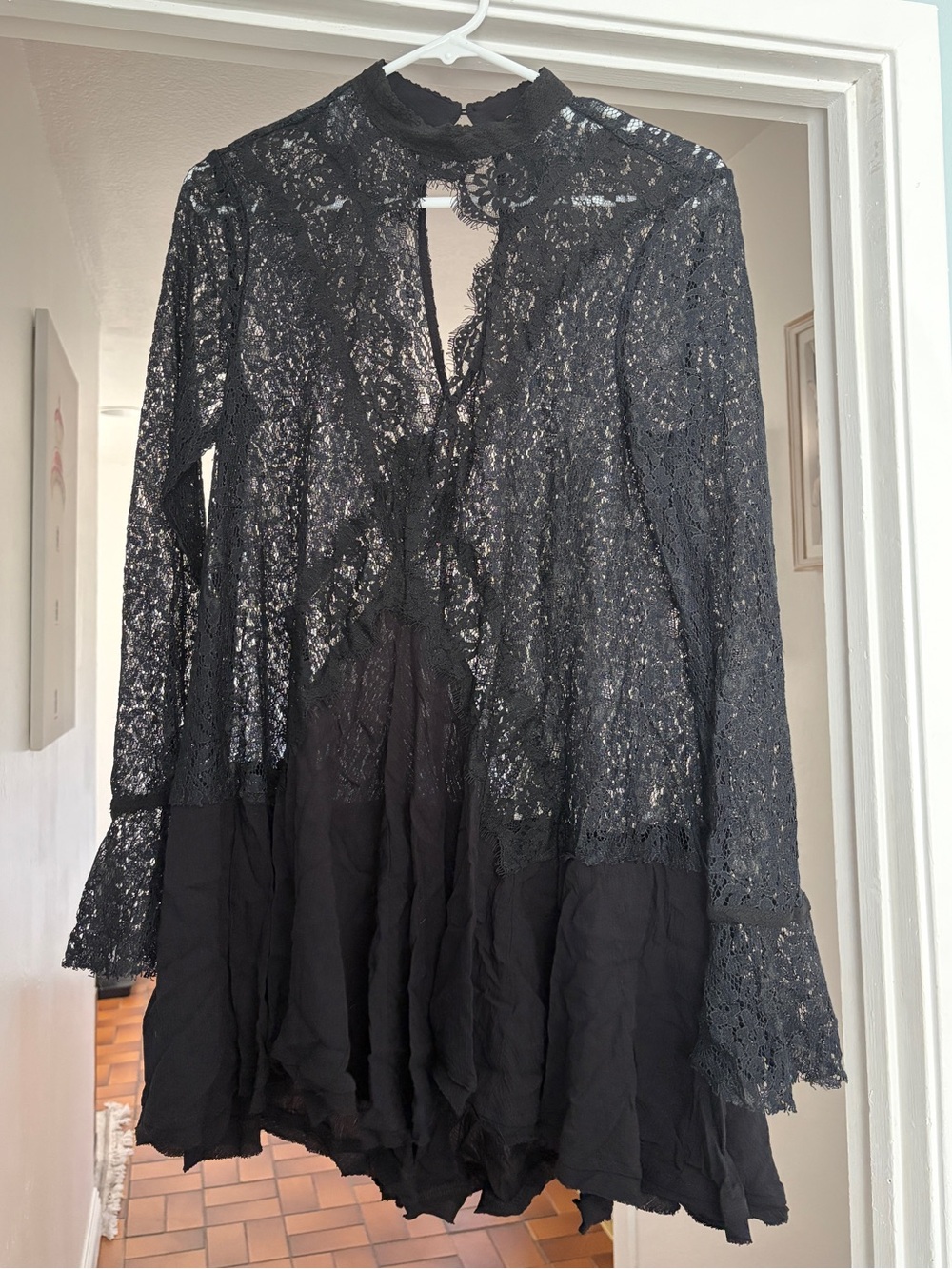 Free People Black Lace Open Back Mini Dress Size XS